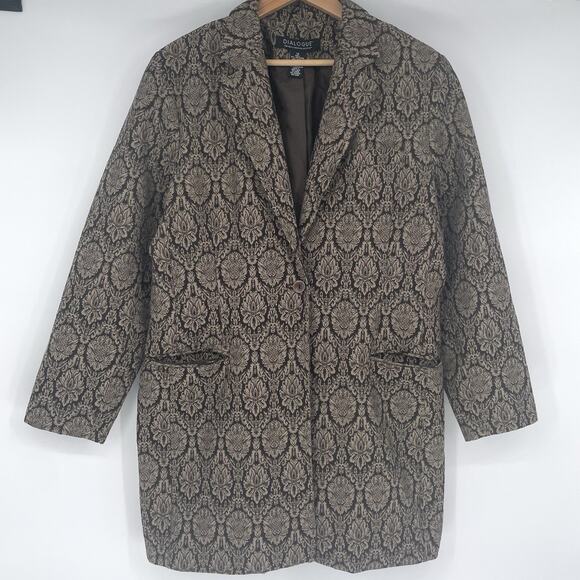 Dialogue brown tan baroque jacquard blazer jacket Women’s Size 16 Chic Career - Picture 2 of 12